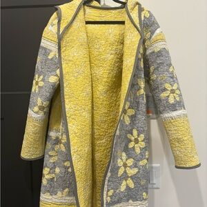 Yellow and Gray Floral Quilted Women's Coat